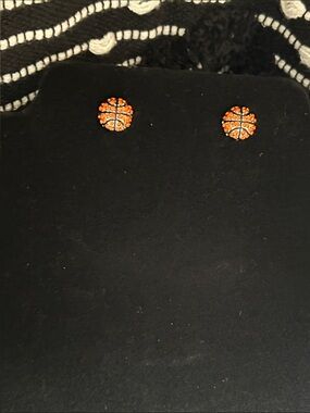 Orange Crystal Basketball Stud Earrings - Sparkling Sporty Style
